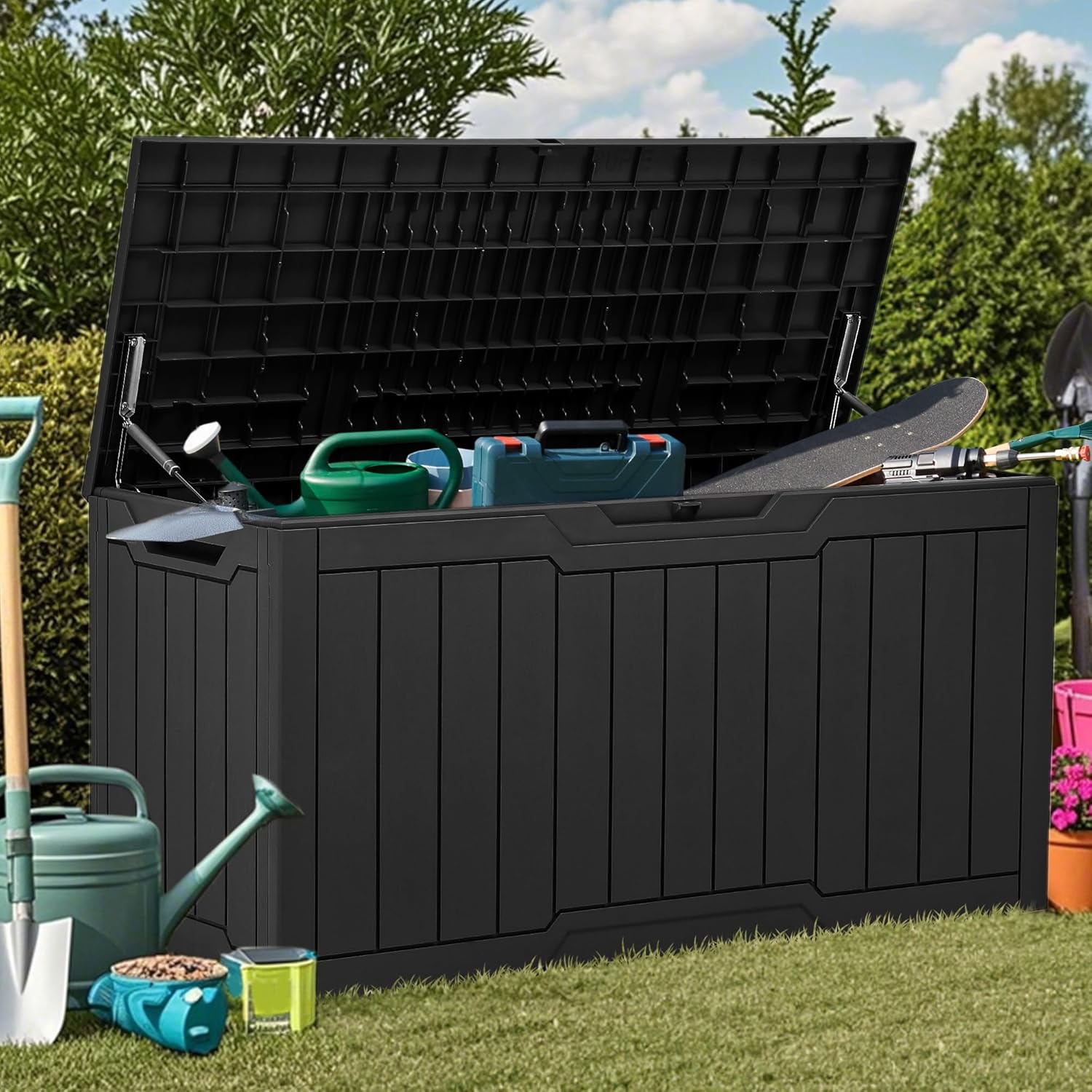 80 Gallon Resin Deck Box with  - Gardening Tools Images review and price