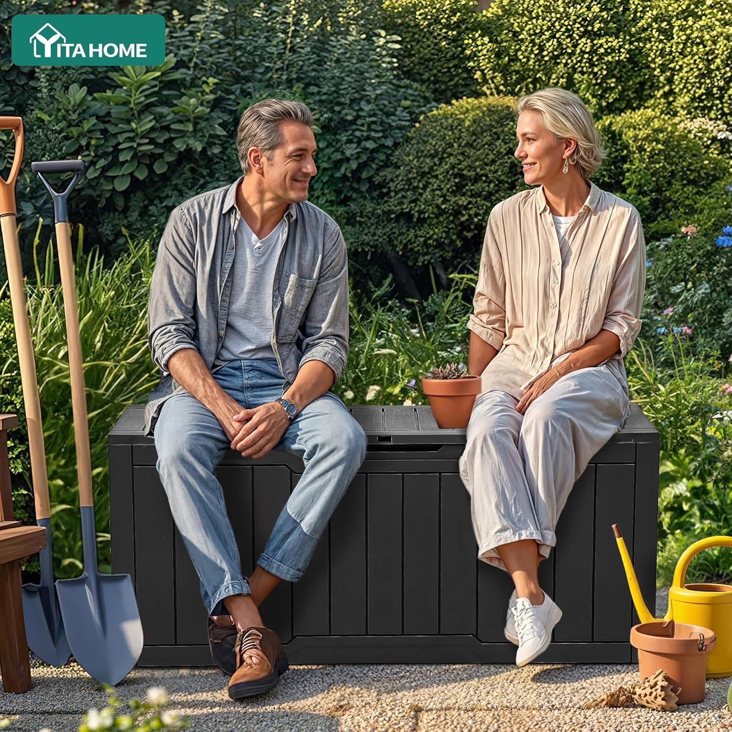 80 Gallon Resin Deck Box with  - Gardening Tools Images review and price
