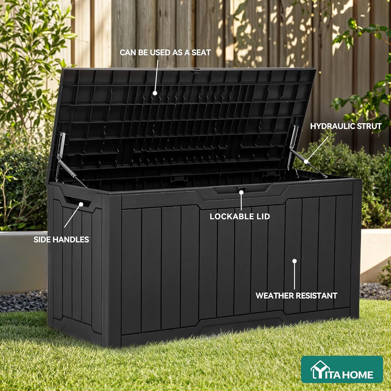 80 Gallon Resin Deck Box with  - Gardening Tools Images review and price