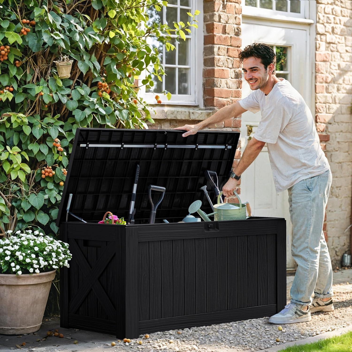 120 Gallon Deck Box with Wood  - Gardening Tools Images review and price