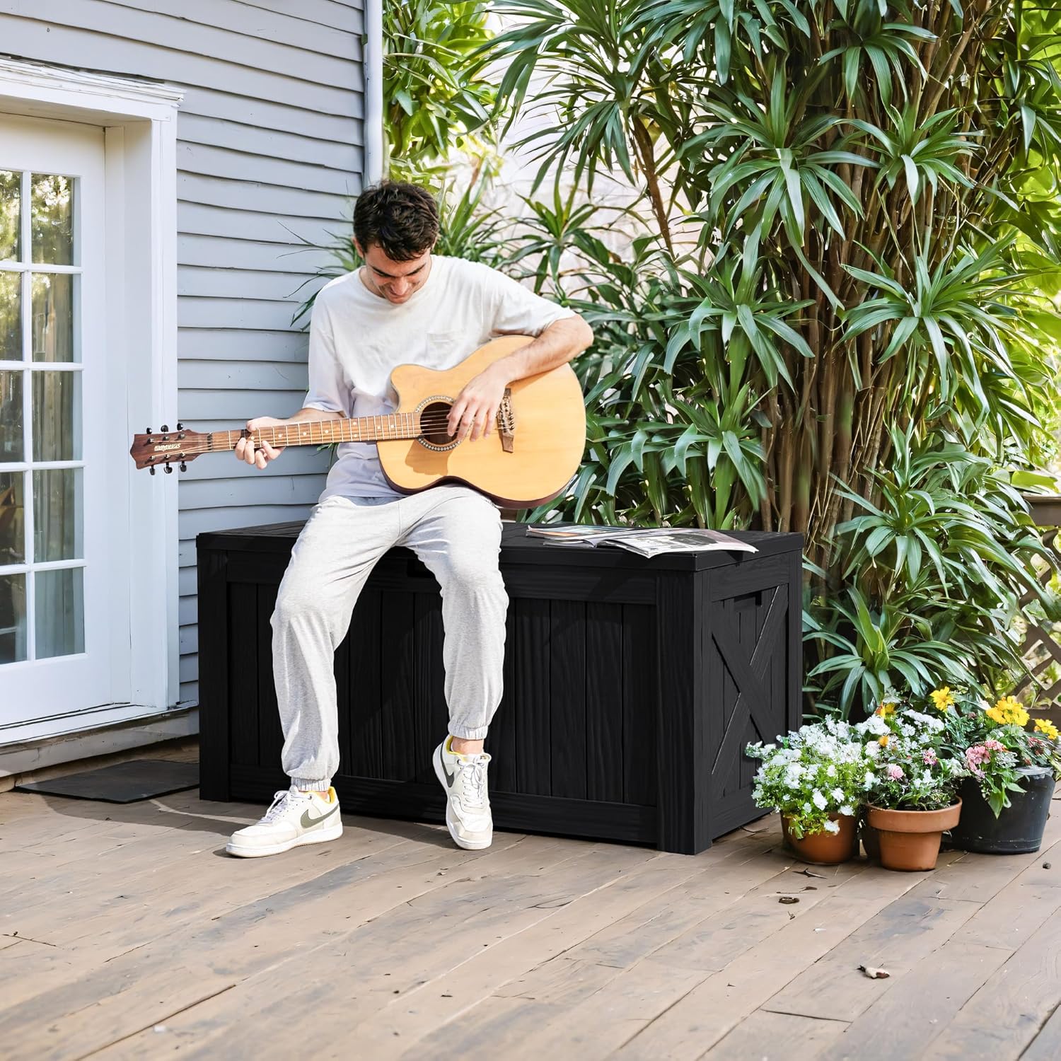 120 Gallon Deck Box with Wood  - Gardening Tools Images review and price