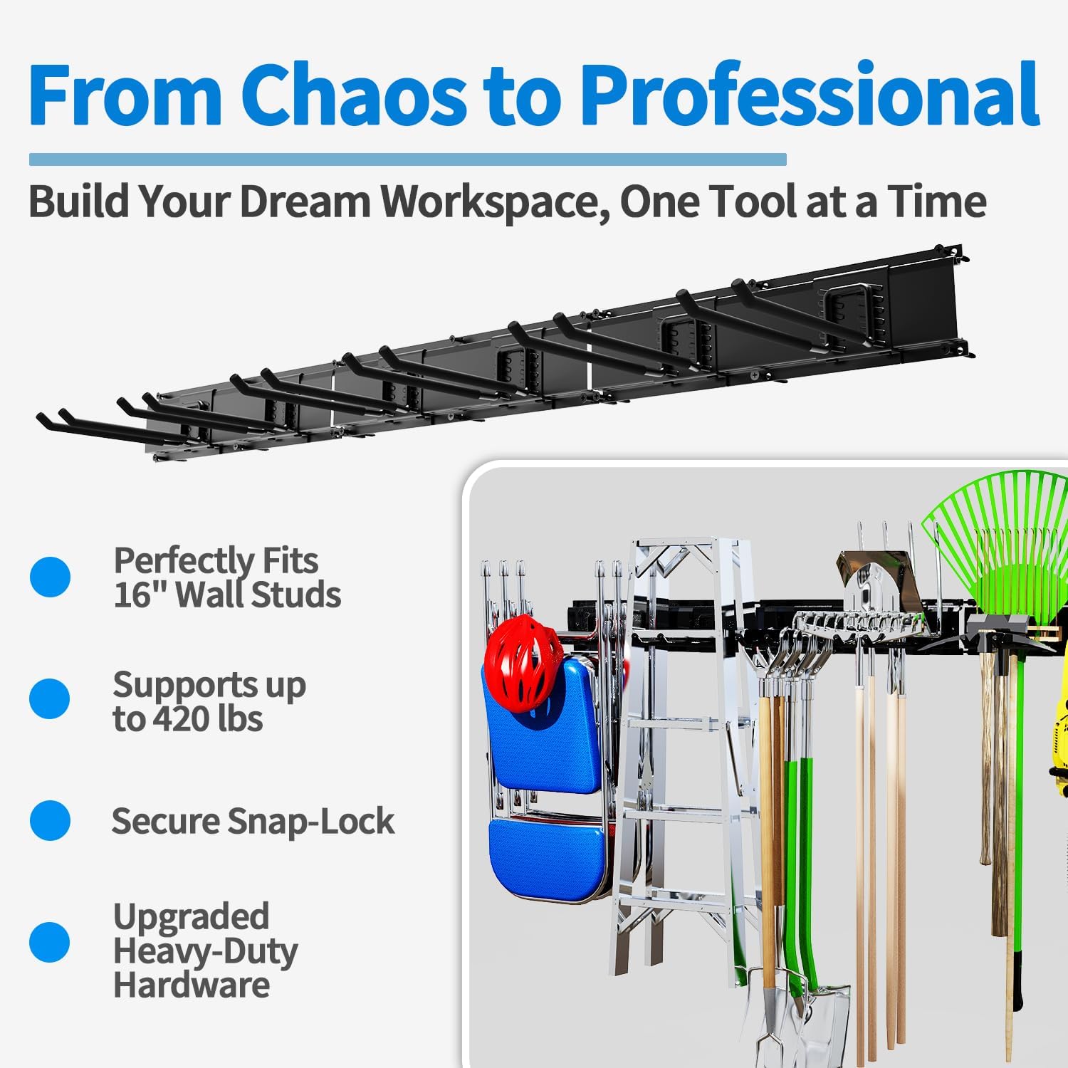 Wall Tool Organizer Rack 48 in - Gardening Tools Images review and price
